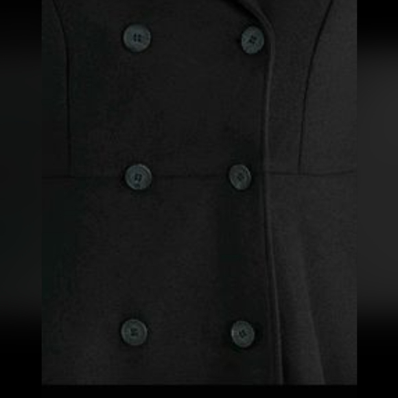 Black Double Breasted Wool like Coat with Slant Pockets - Picture 4 of 16